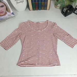 Nara Maglie Women’s striped, embroidered eyelet blouse/ top.